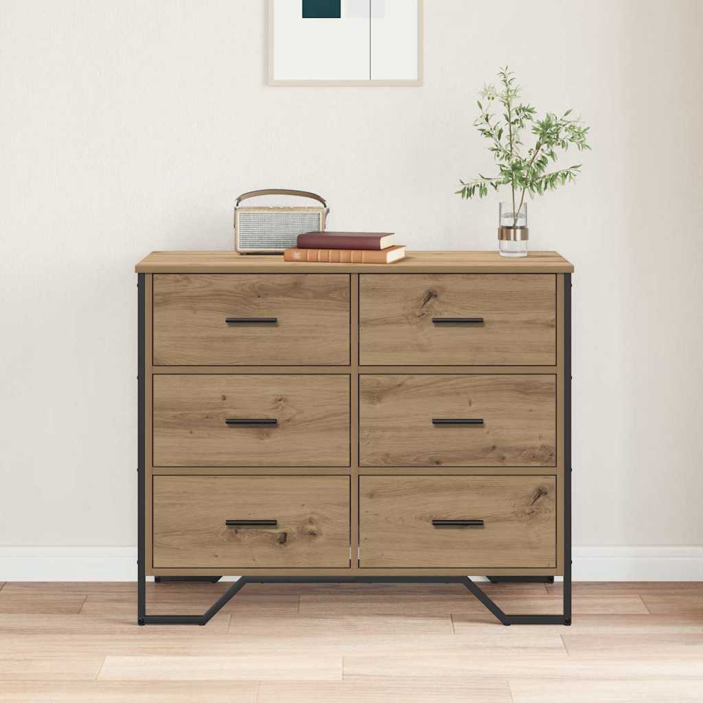 vidaXL Chest of Drawers 6-Drawer Artisan Oak 91 x 35.5 x 74.5 cm 4