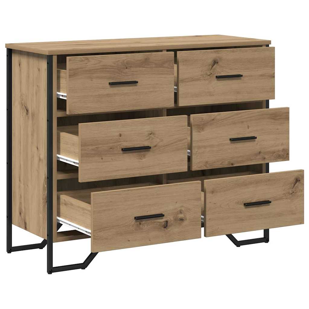 vidaXL Chest of Drawers 6-Drawer Artisan Oak 91 x 35.5 x 74.5 cm 5