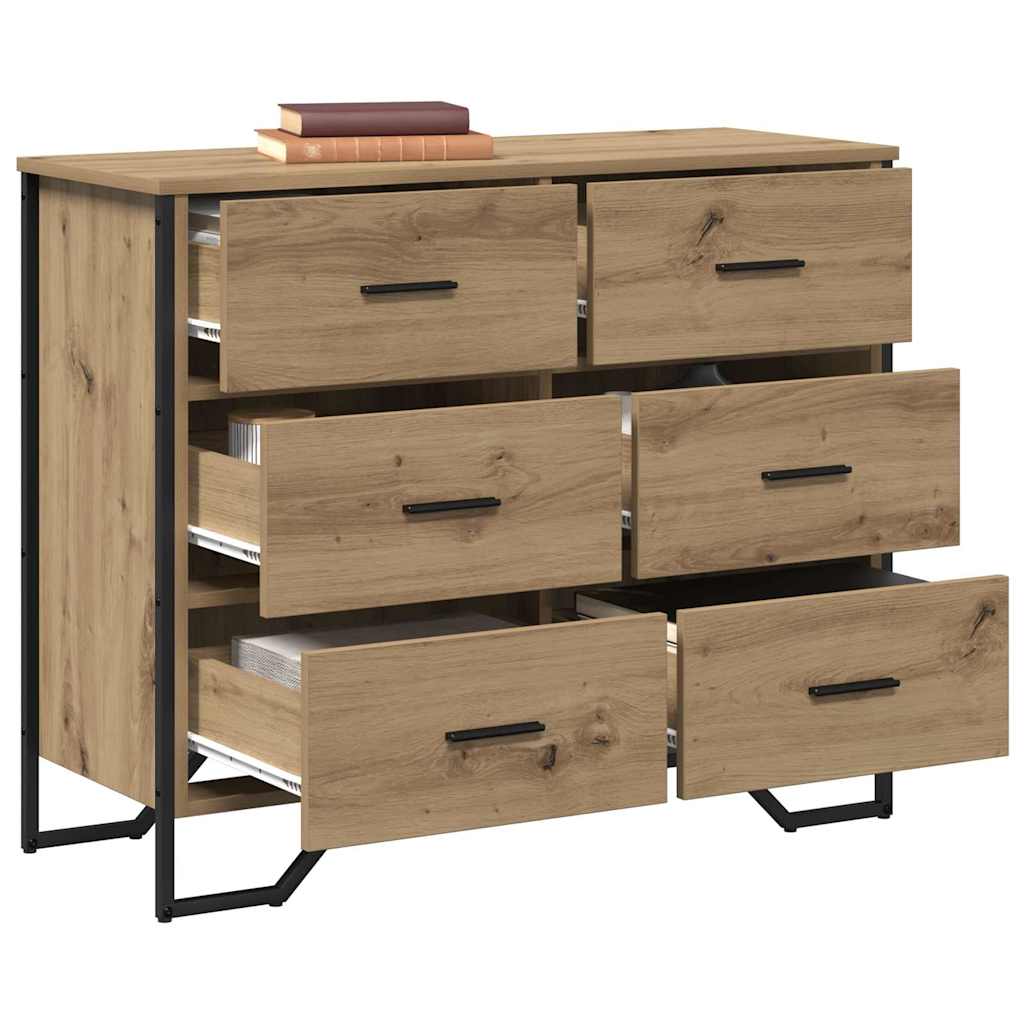vidaXL Chest of Drawers 6-Drawer Artisan Oak 91 x 35.5 x 74.5 cm 3