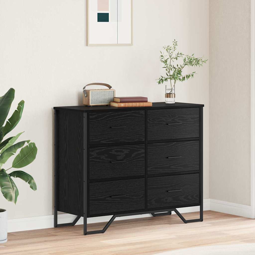 vidaXL Chest of Drawers 6-Drawer Black Oak 91 x 35.5 x 74.5 cm 1