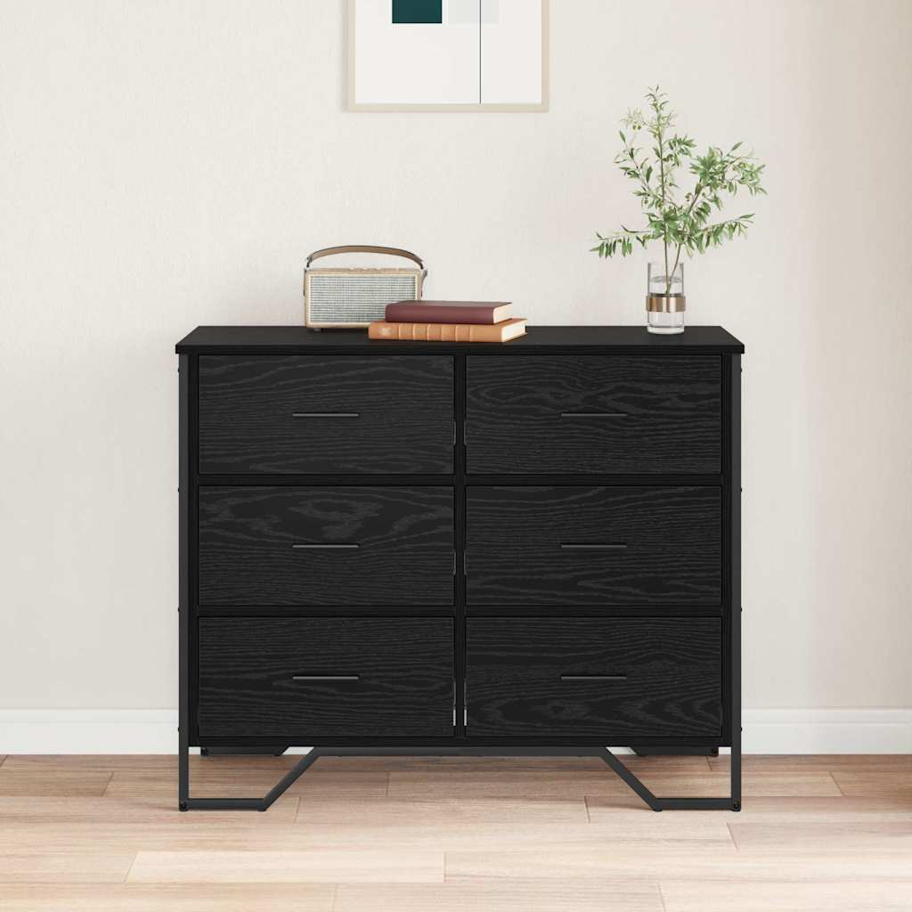 vidaXL Chest of Drawers 6-Drawer Black Oak 91 x 35.5 x 74.5 cm 4