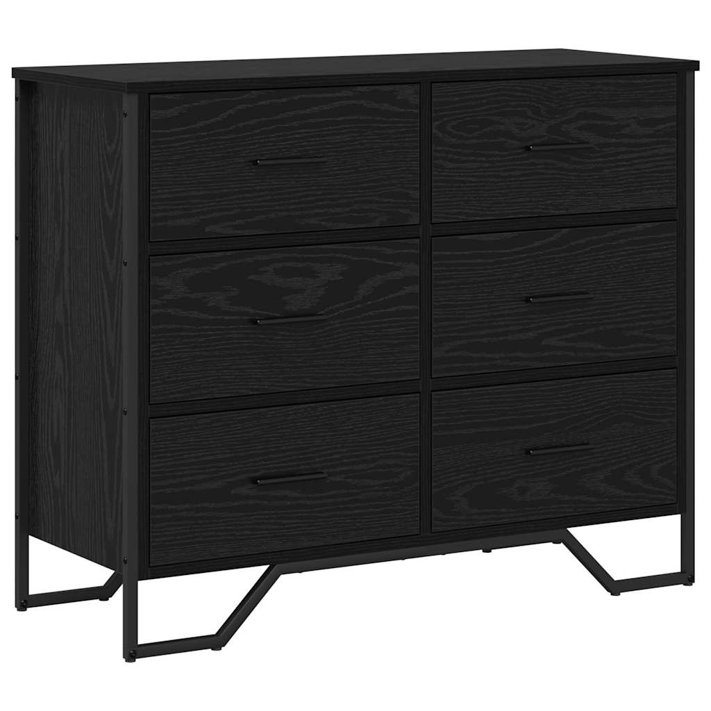 vidaXL Chest of Drawers 6-Drawer Black Oak 91 x 35.5 x 74.5 cm 2