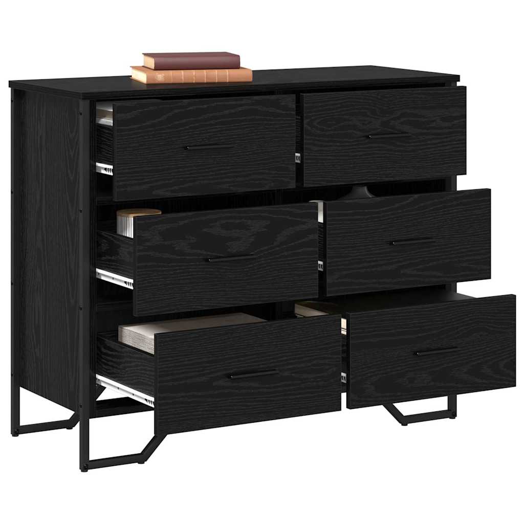 vidaXL Chest of Drawers 6-Drawer Black Oak 91 x 35.5 x 74.5 cm 3
