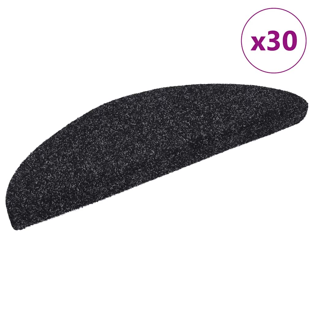 vidaXL Stair Mats Self-adhesive 30 pcs 56x17x3 cm Black Half Round 1