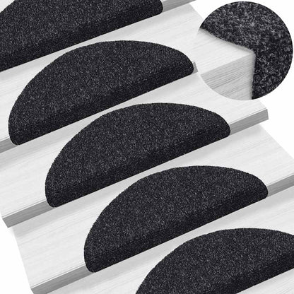 vidaXL Stair Mats Self-adhesive 30 pcs 56x17x3 cm Black Half Round 5