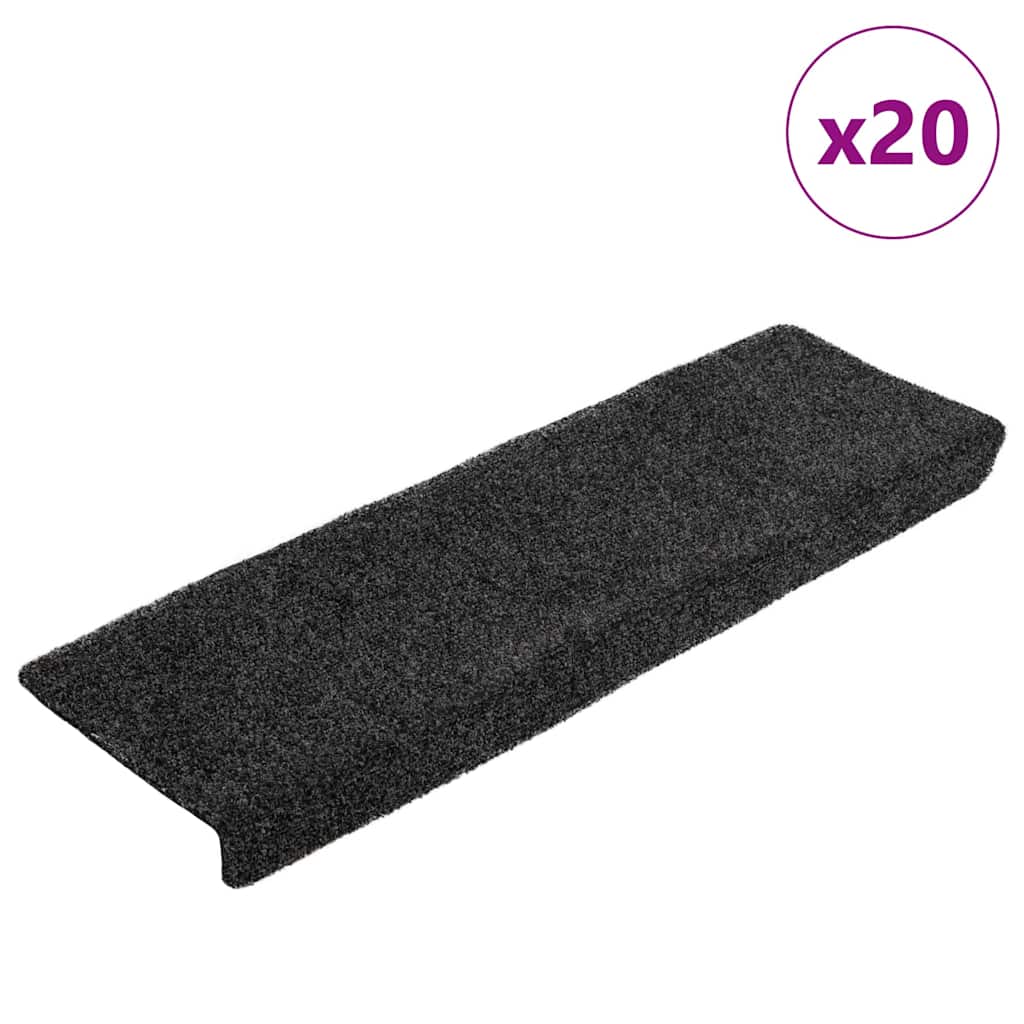 vidaXL Stair Mats Self-adhesive 20 pcs 65x21x4 cm Black Rectangular Edge 1