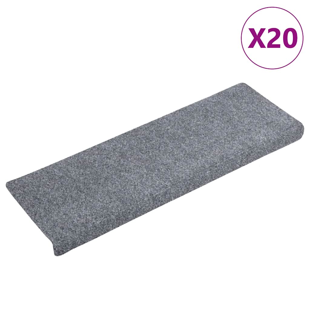 vidaXL Stair Mats Self-adhesive 20 pcs 65x21x4 cm Light Grey Rectangular Edge 2