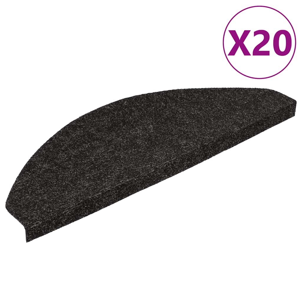 vidaXL Stair Mats Self-adhesive 20 pcs Black 56x17x3 cm 2