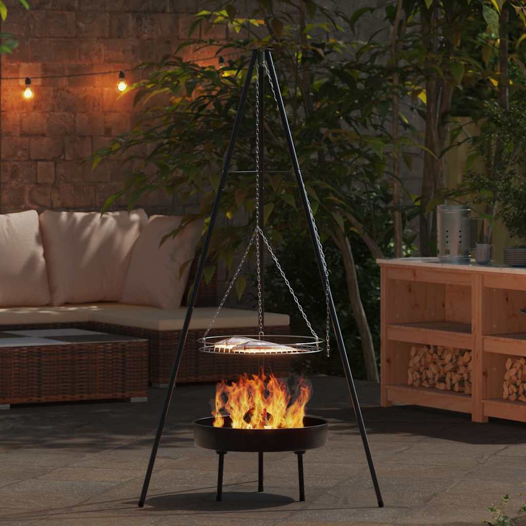 vidaXL Campfire Tripod 3 pcs Black Steel 4