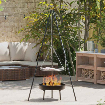 vidaXL Campfire Tripod 3 pcs Black Steel 1