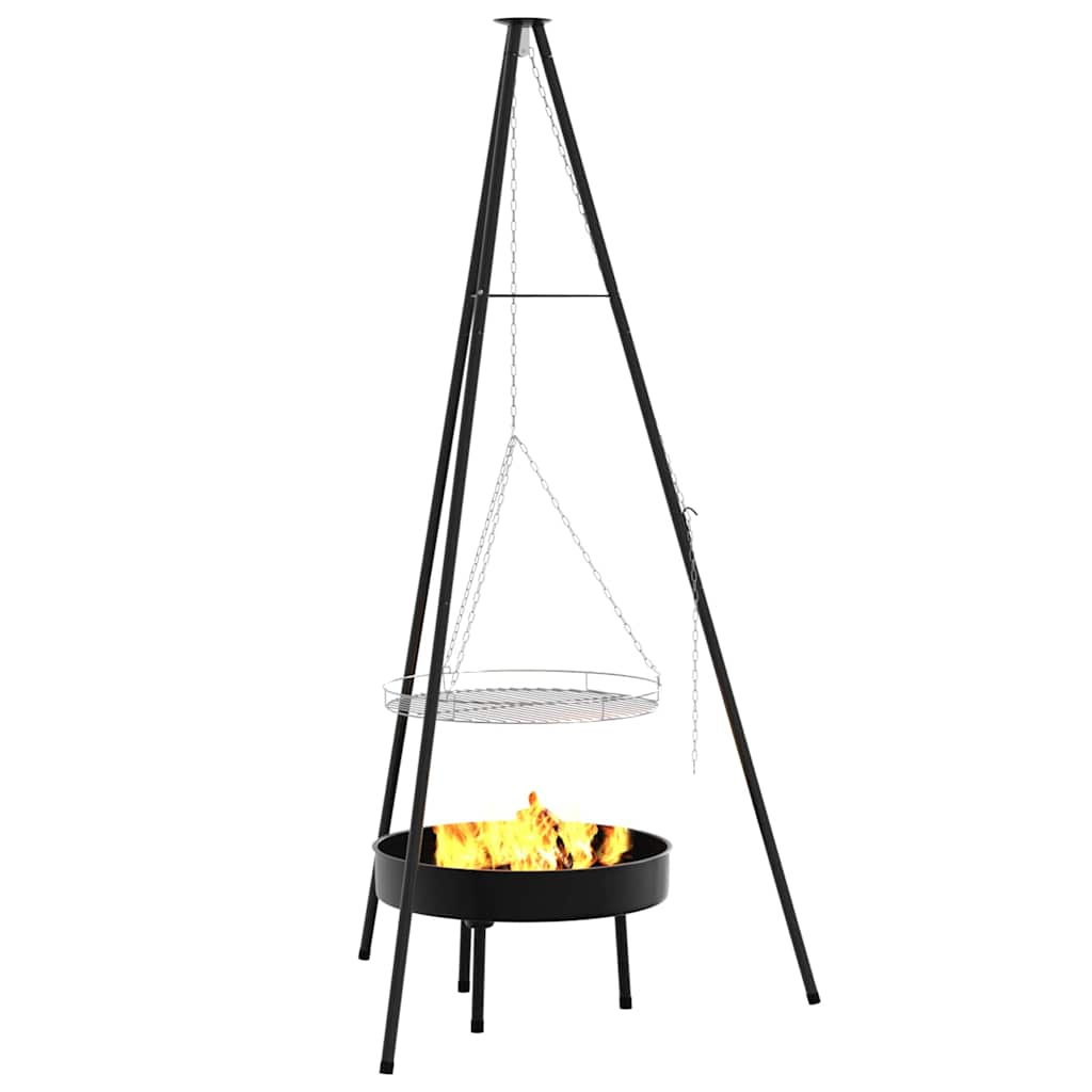 vidaXL Campfire Tripod 3 pcs Black Steel 3