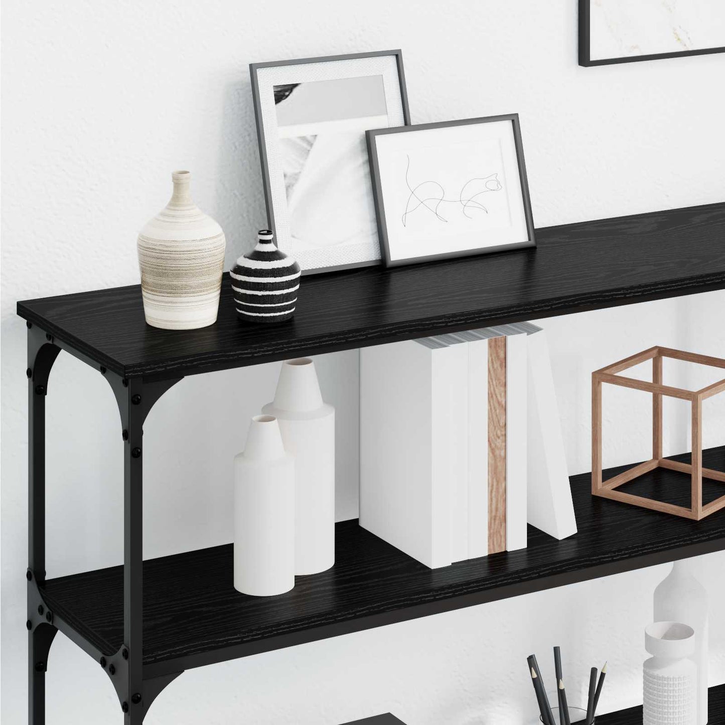 vidaXL Console Table Black oak 200 x 29 x 75 cm 4