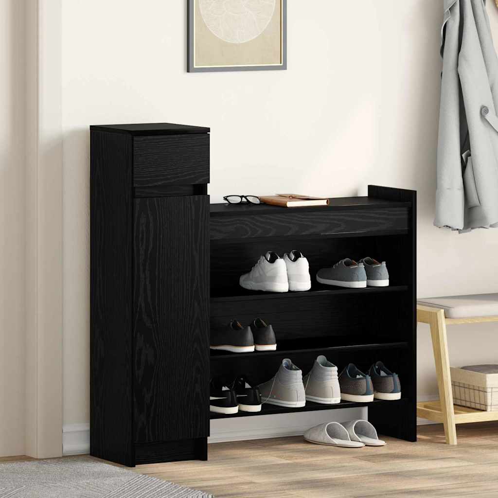 vidaXL Shoe Cabinet 100.5 x 28 x 100 cm Engineered Wood Black Oak 1