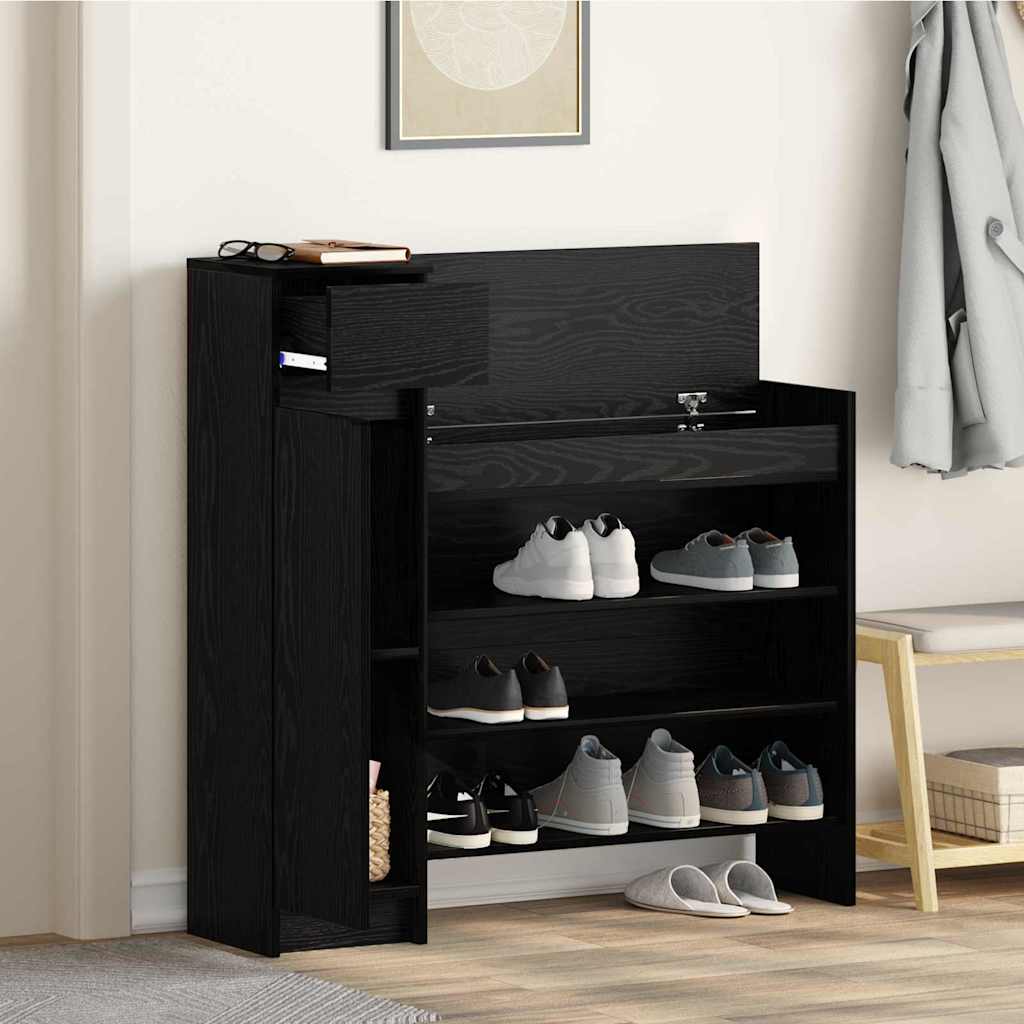 vidaXL Shoe Cabinet 100.5 x 28 x 100 cm Engineered Wood Black Oak 4