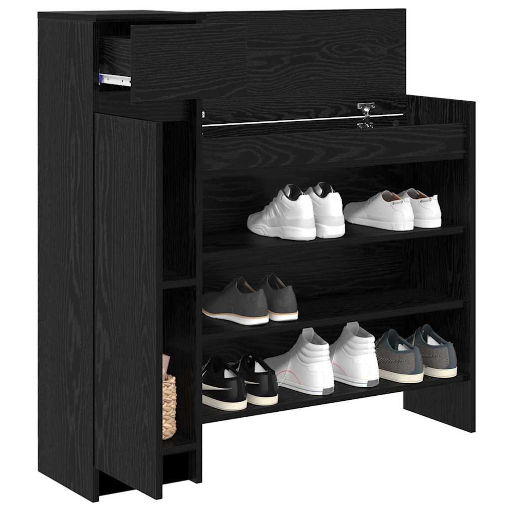 vidaXL Shoe Cabinet 100.5 x 28 x 100 cm Engineered Wood Black Oak 3