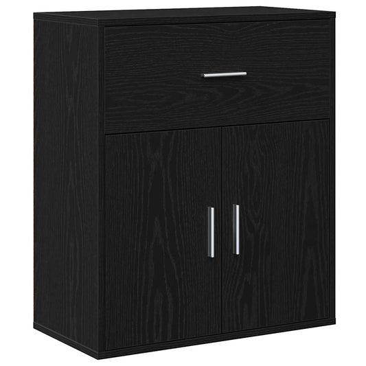 the black sideboard with a single drawer and two cabinet doors closed
