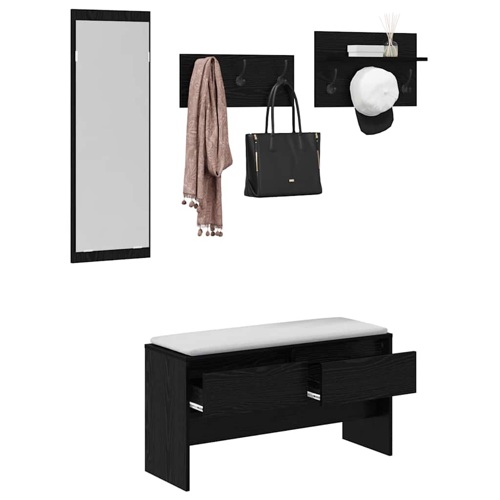 vidaXL Hallway Furniture Set 4 pcs Black Oak 90 x 31 x 46.5 cm 3