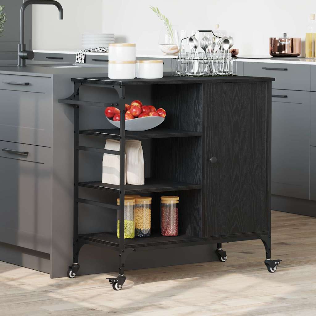 vidaXL Kitchen Trolley Black Oak 87.5 x 39 x 84.5 cm Engineered Wood 1