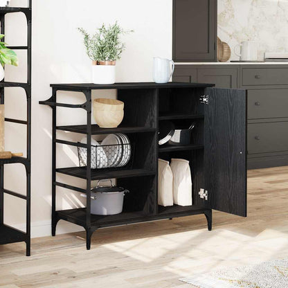 vidaXL Kitchen Trolley Black Oak 87.5 x 39 x 84.5 cm Engineered Wood 4