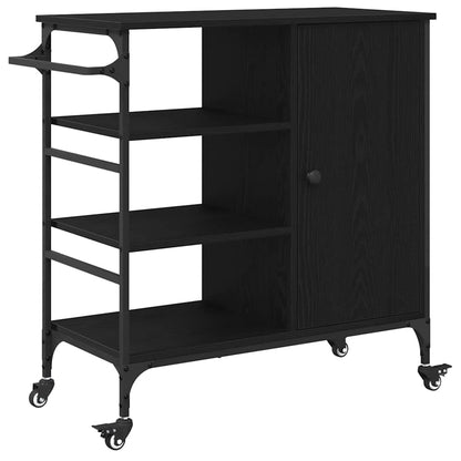 vidaXL Kitchen Trolley Black Oak 87.5 x 39 x 84.5 cm Engineered Wood 2