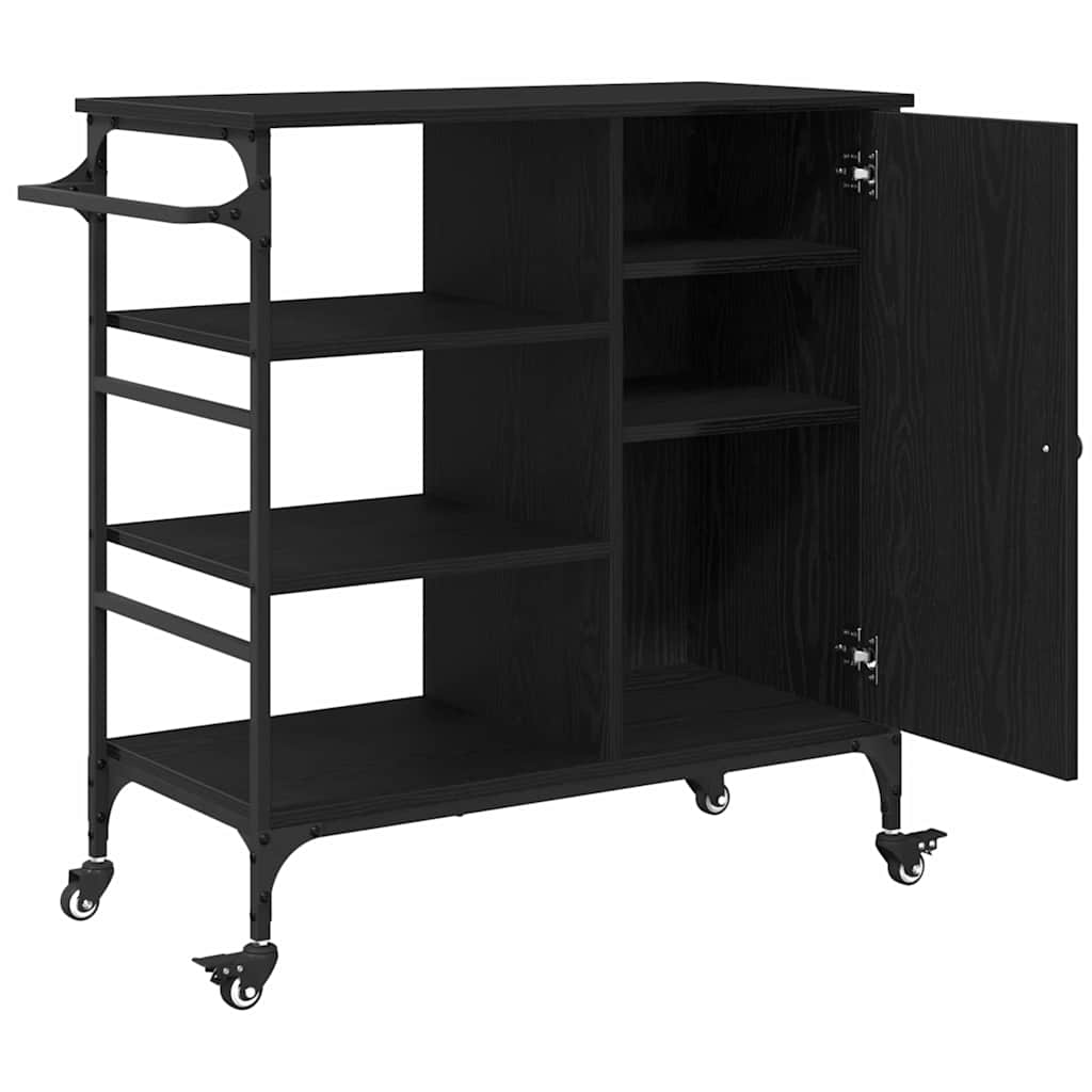 vidaXL Kitchen Trolley Black Oak 87.5 x 39 x 84.5 cm Engineered Wood 5