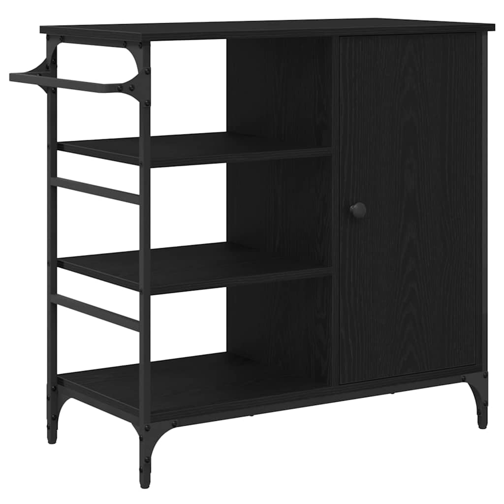 vidaXL Kitchen Trolley Black Oak 87.5 x 39 x 84.5 cm Engineered Wood 6