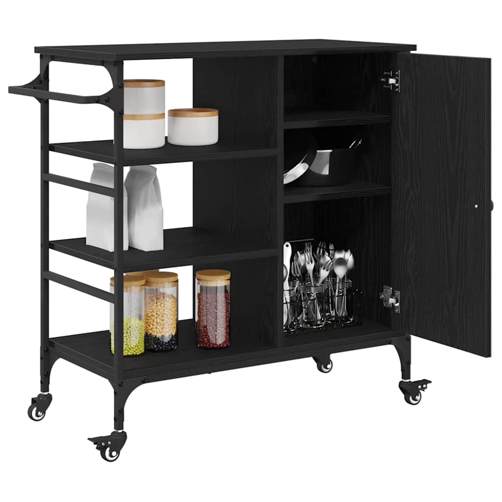 vidaXL Kitchen Trolley Black Oak 87.5 x 39 x 84.5 cm Engineered Wood 3