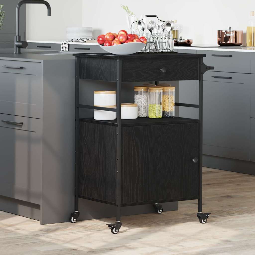 vidaXL Kitchen Trolley Black Oak 56 x 43 x 89.5 cm Engineered Wood 1