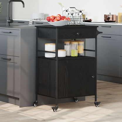 vidaXL Kitchen Trolley Black Oak 56 x 43 x 89.5 cm Engineered Wood 1