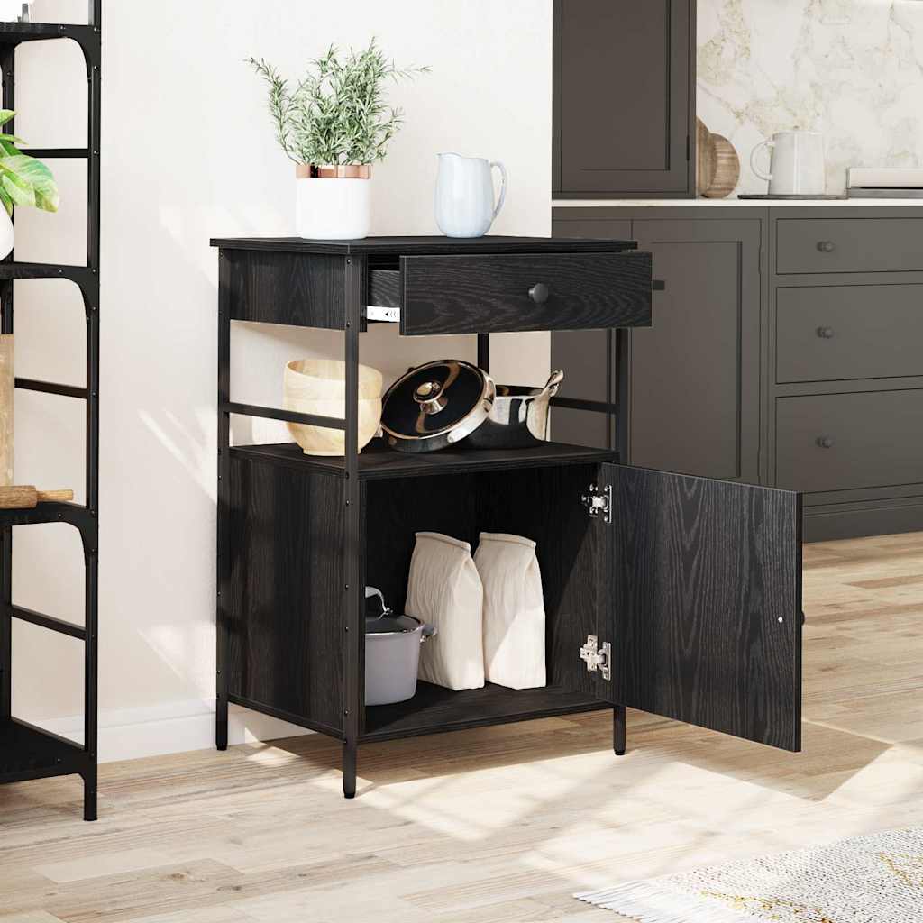 vidaXL Kitchen Trolley Black Oak 56 x 43 x 89.5 cm Engineered Wood 4