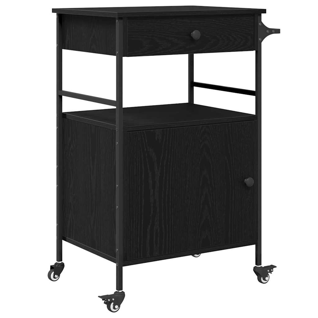 vidaXL Kitchen Trolley Black Oak 56 x 43 x 89.5 cm Engineered Wood 2