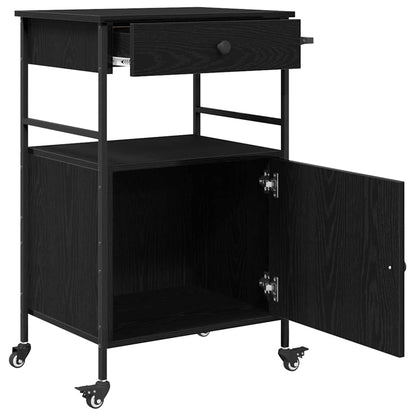 vidaXL Kitchen Trolley Black Oak 56 x 43 x 89.5 cm Engineered Wood 5
