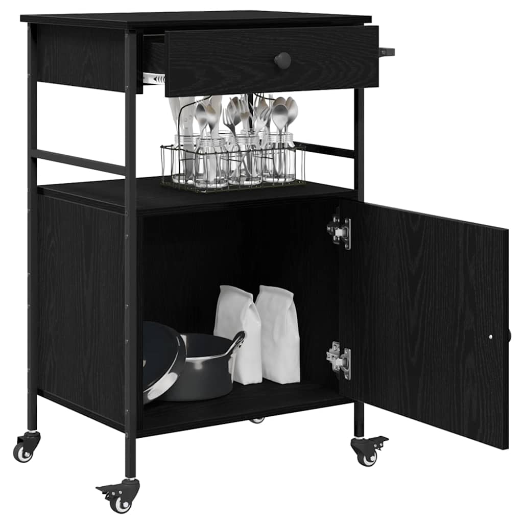 vidaXL Kitchen Trolley Black Oak 56 x 43 x 89.5 cm Engineered Wood 3