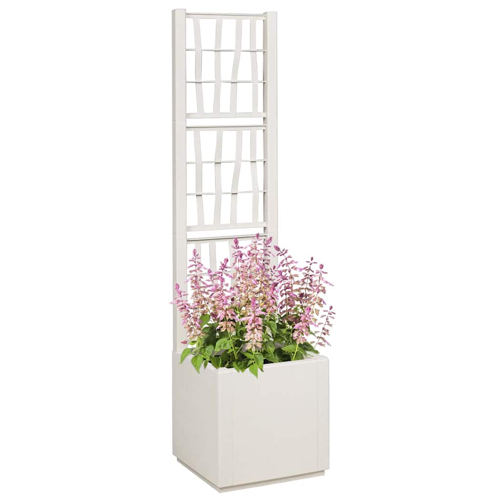 vidaXL Garden Planter with Trellis White 36 x 36 x 140 cm PP 2