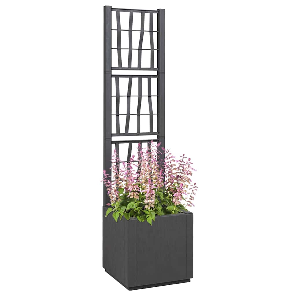 vidaXL Garden Planter with Trellis Dark Grey 36 x 36 x 140 cm PP 2