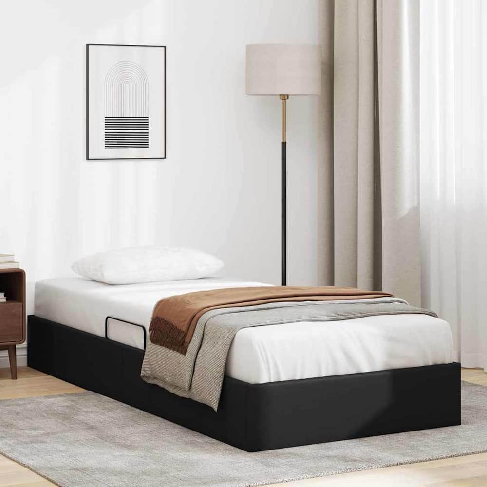 Storage Bed 100 x 190 cm Faux leather Black Twin