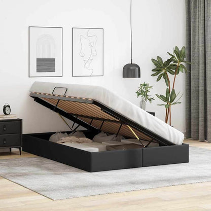 Storage Bed 100 x 190 cm Faux leather Black Queen