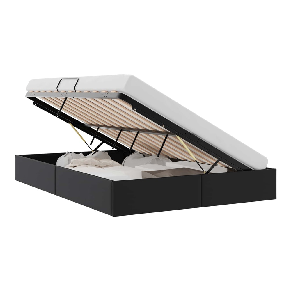 Storage Bed 100 x 190 cm Faux leather Black Queen