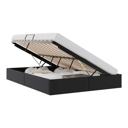 Storage Bed 100 x 190 cm Faux leather Black Queen