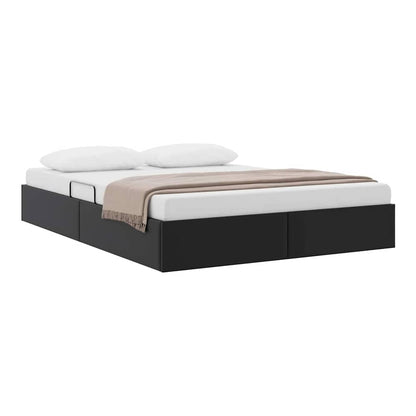 Storage Bed 100 x 190 cm Faux leather Black Queen