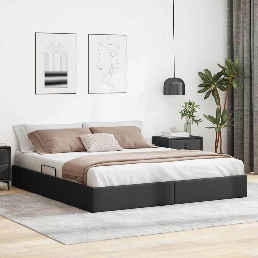 Storage Bed Faux leather Black King