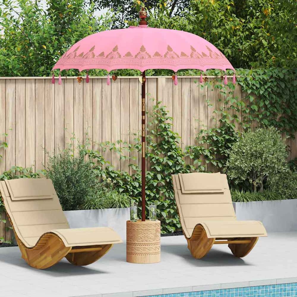 Balinese Parasol with Base Pink Ø 180-190 cm with natural base