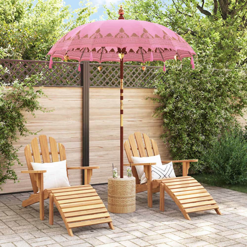 Balinese Parasol with Base Pink Ø 180-190 cm with natural base