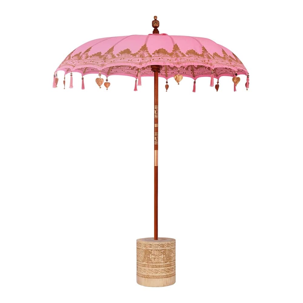 Balinese Parasol with Base Pink Ø 180-190 cm with natural base