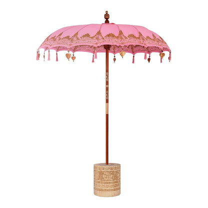Balinese Parasol with Base Pink Ø 180-190 cm with natural base