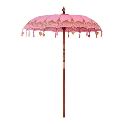 Balinese Parasol with Base Pink Ø 180-190 cm with natural base