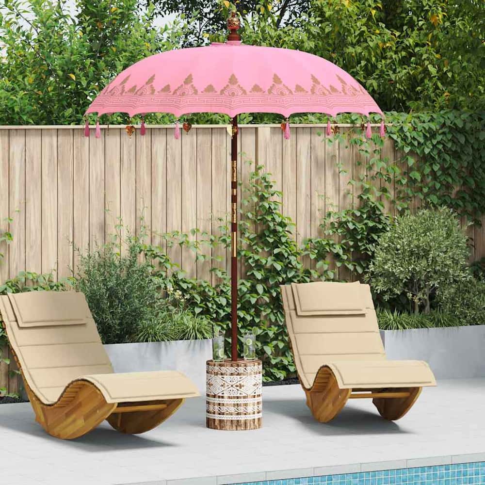 Balinese Parasol with Base Pink Ø 180-190 cm with white washed base