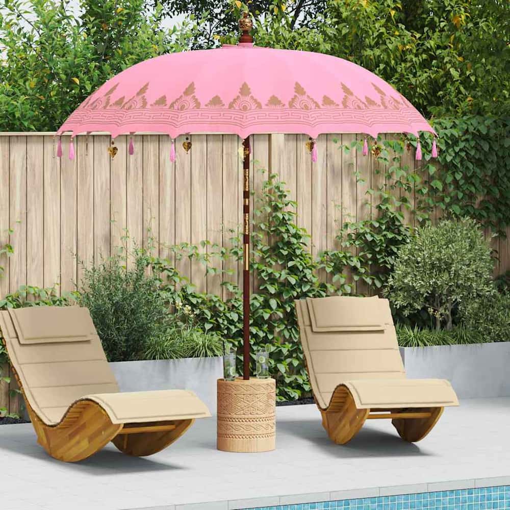 Balinese Parasol with Base Pink Ø 210-220 cm with natural base