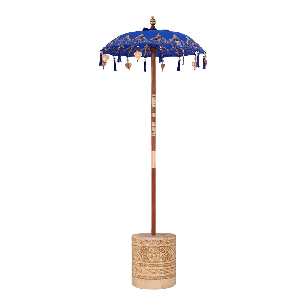 Balinese Parasol with Base Blue 95 x 95 x 260 cm with natural base