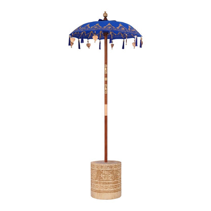 Balinese Parasol with Base Blue 95 x 95 x 260 cm with natural base